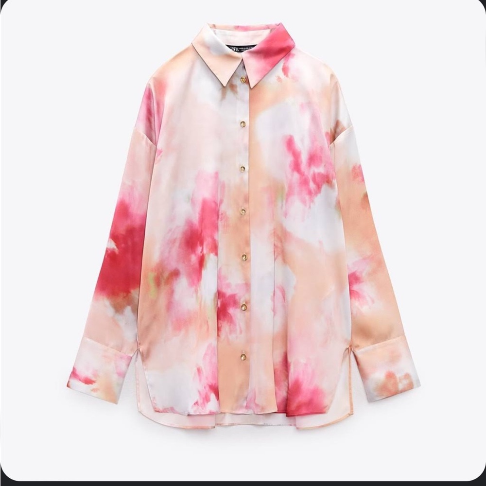 NWT Zara pink peach tie dye button down shirt sz XL